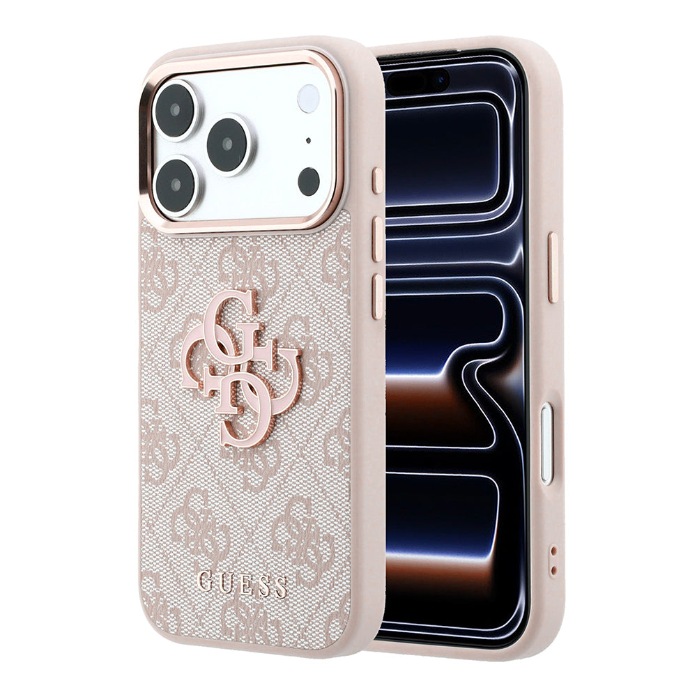 Custodia per Apple iPhone 18 Pro / 17 Pro, Guess, Logo 4G Grande in Resina, Rosa
