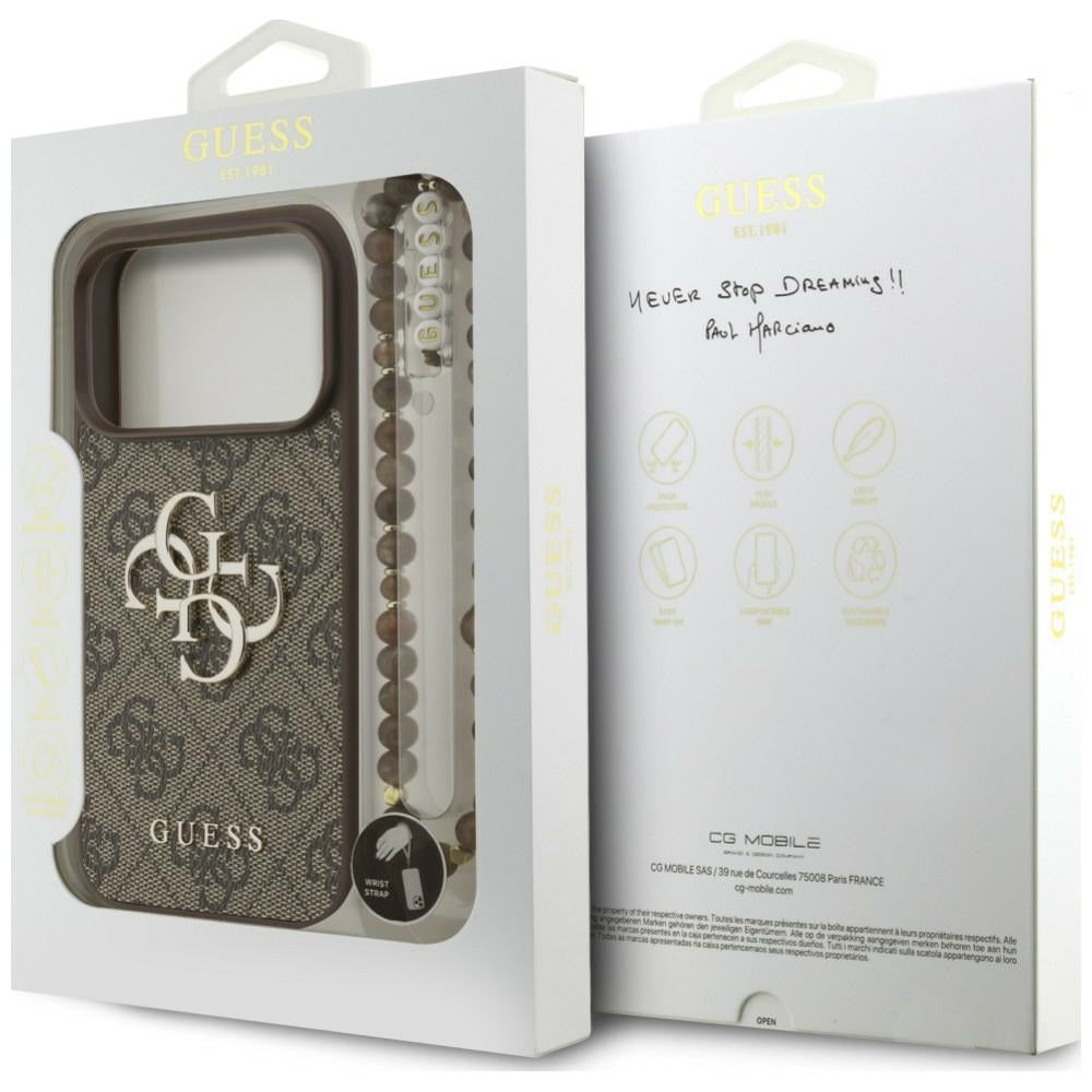 Custodia per Apple iPhone 18 Pro / 17 Pro, Guess, 4G Classic Logo con cinturino, Marrone