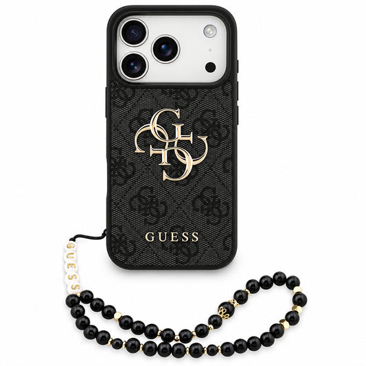 Custodia per Apple iPhone 18 Pro / 17 Pro, Guess, 4G Classic Logo con Cinturino, Nera