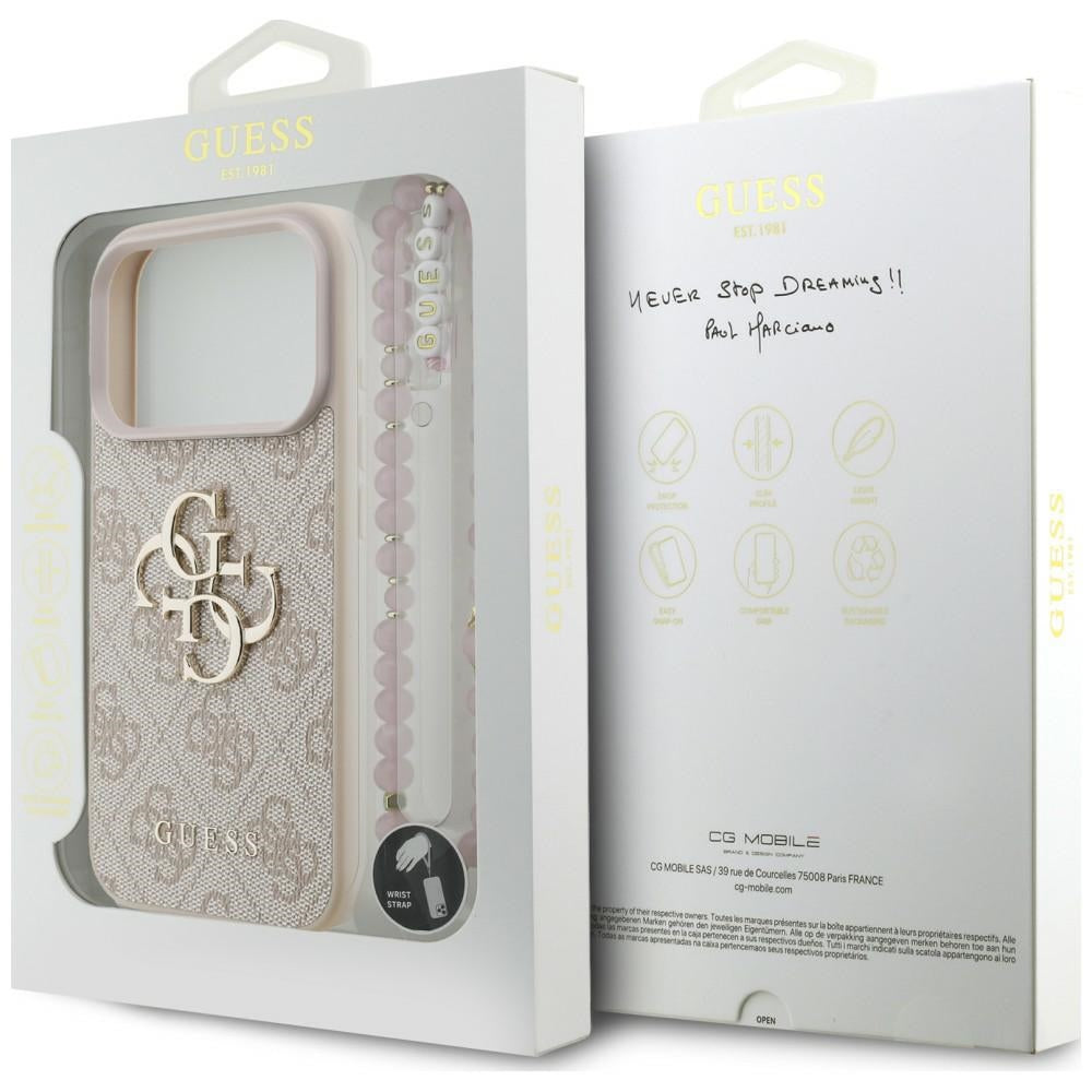 Custodia per Apple iPhone 18 Pro / 17 Pro, Guess, 4G Classic Logo con Cinturino, Rosa