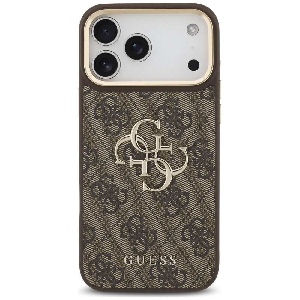 Case for Apple iPhone 18 Pro / 17 Pro, Guess, Big 4G Classic Logo & Big Strap Metal Buttons, Brown