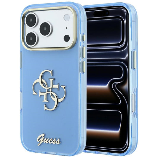 Custodia per Apple iPhone 18 Pro / 17 Pro, Guess, IML 4G Metal Script, Blu