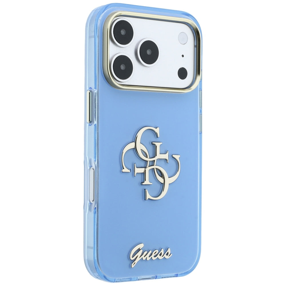 Custodia per Apple iPhone 18 Pro / 17 Pro, Guess, IML 4G Metal Script, Blu