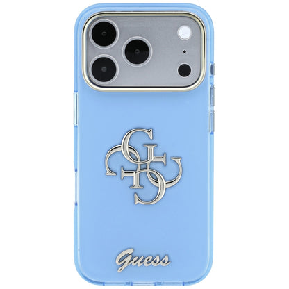 Custodia per Apple iPhone 18 Pro / 17 Pro, Guess, IML 4G Metal Script, Blu