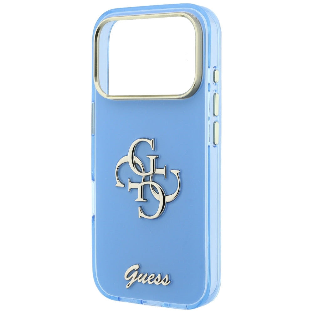 Custodia per Apple iPhone 18 Pro / 17 Pro, Guess, IML 4G Metal Script, Blu