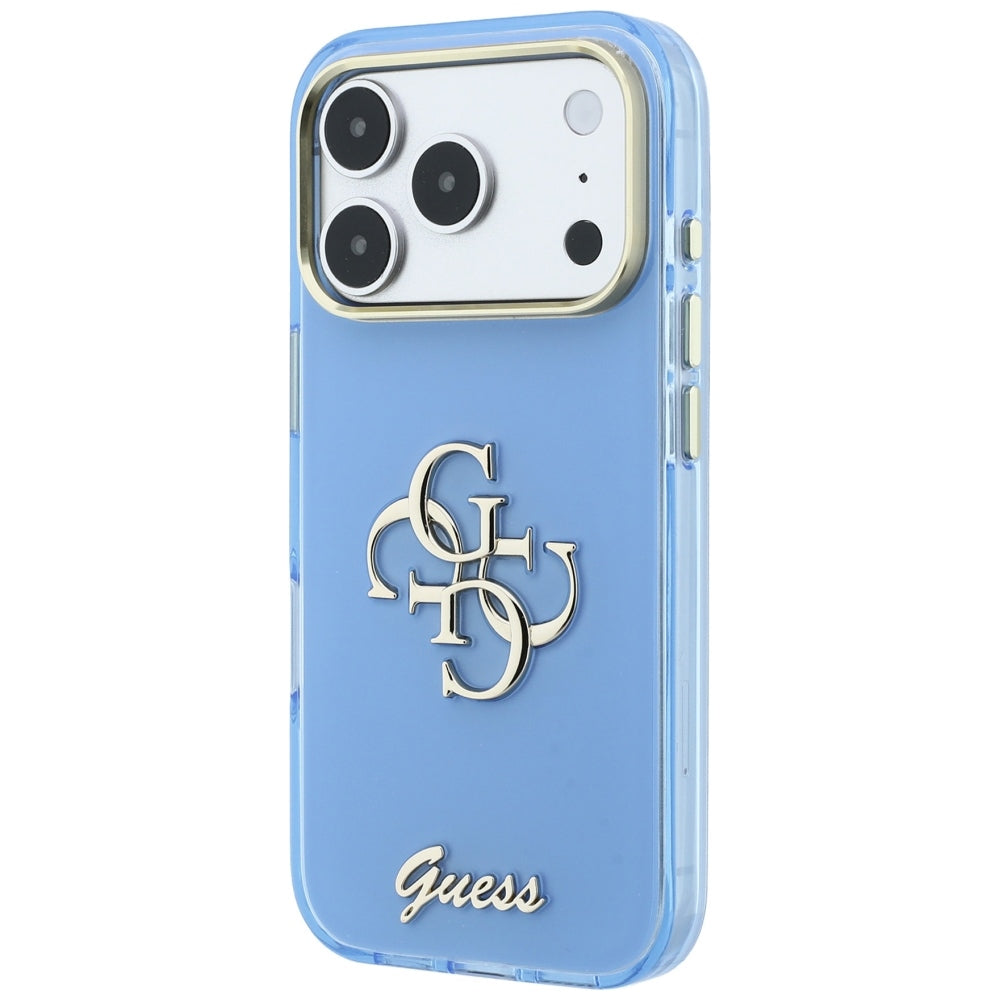 Custodia per Apple iPhone 18 Pro / 17 Pro, Guess, IML 4G Metal Script, Blu