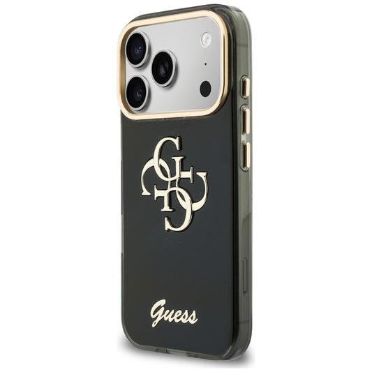 Custodia per Apple iPhone 18 Pro / 17 Pro, Guess, IML 4G Metal Script, Nera
