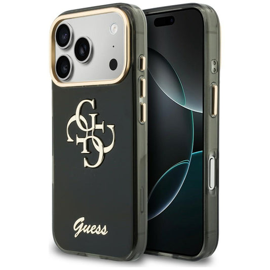 Custodia per Apple iPhone 18 Pro / 17 Pro, Guess, IML 4G Metal Script, Nera