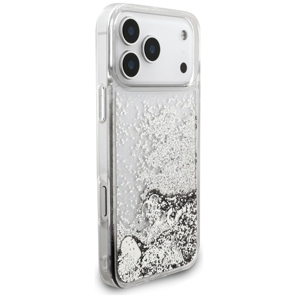 Custodia per Apple iPhone 18 Pro / 17 Pro, Guess, Liquid Glitter Charms, Argento