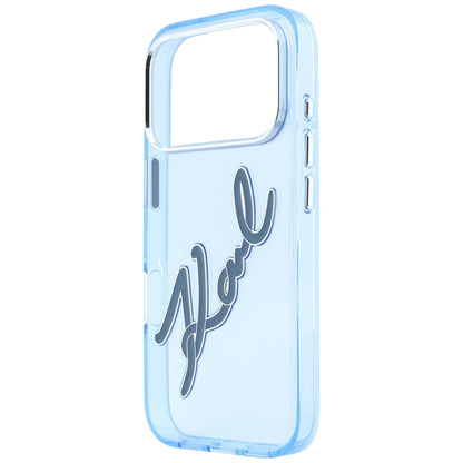 Custodia per Apple iPhone 18 Pro / 17 Pro, Karl Lagerfeld, IML Big Signature Resin Logo e Cornice in Metallo, Blu