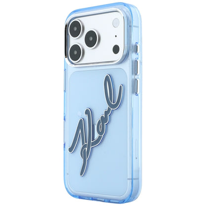 Custodia per Apple iPhone 18 Pro / 17 Pro, Karl Lagerfeld, IML Big Signature Resin Logo e Cornice in Metallo, Blu