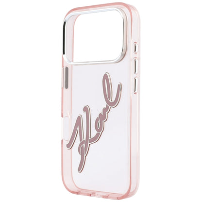Custodia per Apple iPhone 18 Pro / 17 Pro, Karl Lagerfeld, IML Big Signature Resin Logo e Cornice in Metallo, Rosa