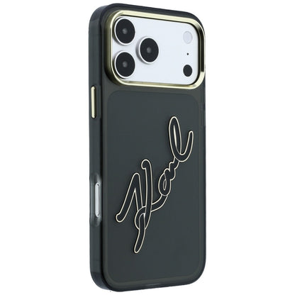 Custodia per Apple iPhone 18 Pro / 17 Pro, Karl Lagerfeld, IML Big Signature Resin Logo e Cornice in Metallo, Nera