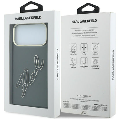 Custodia per Apple iPhone 18 Pro / 17 Pro, Karl Lagerfeld, IML Big Signature Resin Logo e Cornice in Metallo, Nera