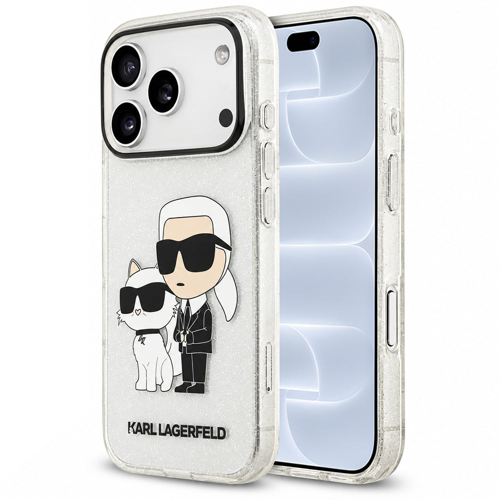 Custodia per Apple iPhone 18 Pro / 17 Pro, Karl Lagerfeld, IML Glitter Karl and Choupette NFT, trasparente
