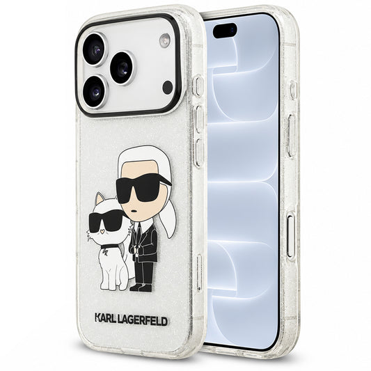 Custodia per Apple iPhone 18 Pro / 17 Pro, Karl Lagerfeld, IML Glitter Karl and Choupette NFT, trasparente