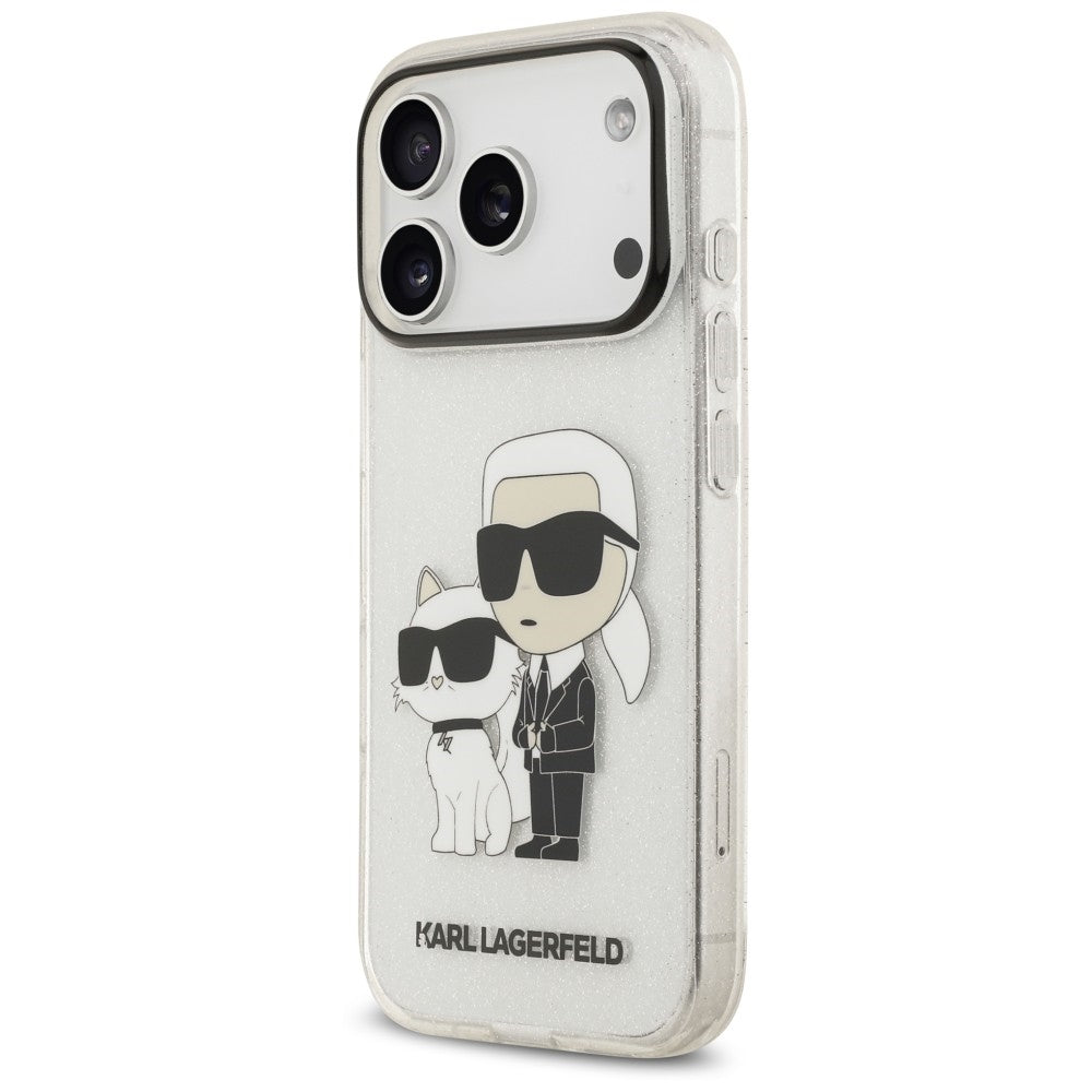 Custodia per Apple iPhone 18 Pro / 17 Pro, Karl Lagerfeld, IML Glitter Karl and Choupette NFT, trasparente