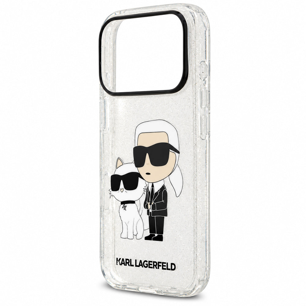 Custodia per Apple iPhone 18 Pro / 17 Pro, Karl Lagerfeld, IML Glitter Karl and Choupette NFT, trasparente