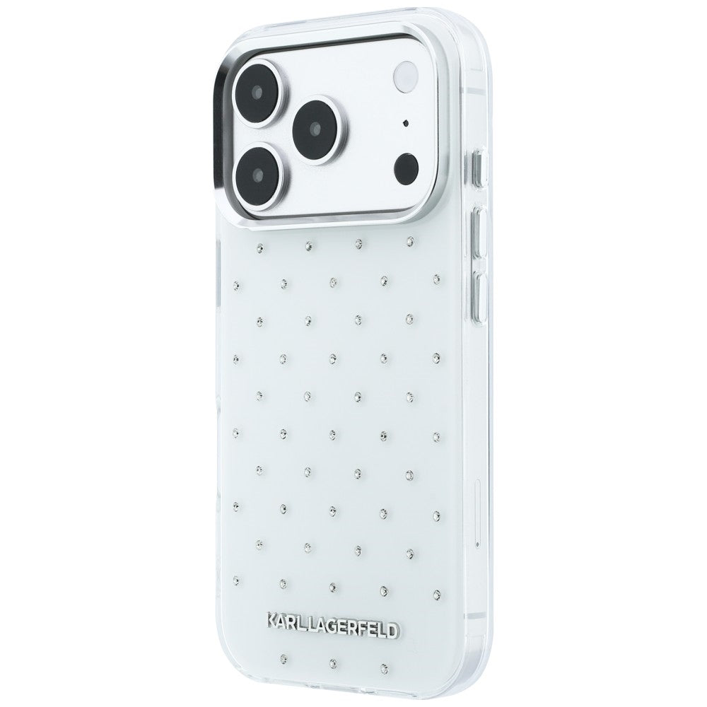 Custodia per Apple iPhone 18 Pro / 17 Pro, Karl Lagerfeld, IML Strass e Logo Elettrodeposto, Bianca