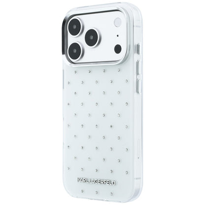 Custodia per Apple iPhone 18 Pro / 17 Pro, Karl Lagerfeld, IML Strass e Logo Elettrodeposto, Bianca
