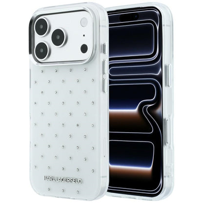 Custodia per Apple iPhone 18 Pro / 17 Pro, Karl Lagerfeld, IML Strass e Logo Elettrodeposto, Bianca