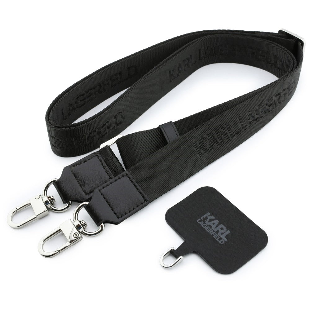 Custodia per Apple iPhone 18 Pro / 17 Pro, Karl Lagerfeld, Saffiano Crossbody Karl & Choupette Head's Pins Logo, nera