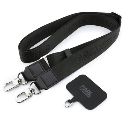 Custodia per Apple iPhone 18 Pro / 17 Pro, Karl Lagerfeld, Saffiano Crossbody Karl & Choupette Head's Pins Logo, nera
