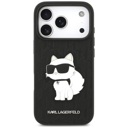 Custodia per Apple iPhone 18 Pro / 17 Pro, Karl Lagerfeld, Saffiano Mono Patch Choupette, nera