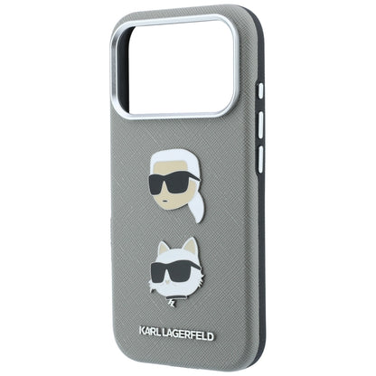 Case for Apple iPhone 18 Pro / 17 Pro, Karl Lagerfeld, Saffiano with Karl & Choupette Head's Pin and Logo, Gray