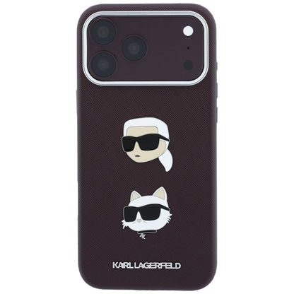 Custodia per Apple iPhone 18 Pro / 17 Pro, Karl Lagerfeld, Saffiano con Spilla Testa di Karl & Choupette e Logo, Vinaccia