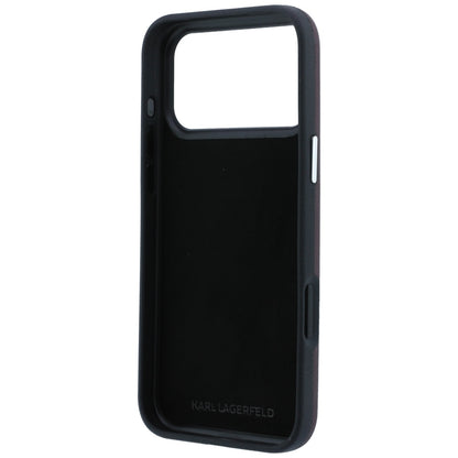 Custodia per Apple iPhone 18 Pro / 17 Pro, Karl Lagerfeld, Saffiano con Spilla Testa di Karl & Choupette e Logo, Vinaccia