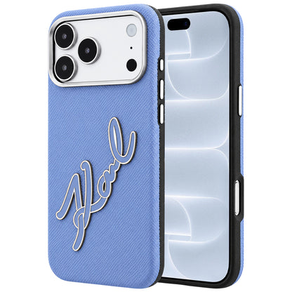 Custodia per Apple iPhone 18 Pro / 17 Pro, Karl Lagerfeld, Smooth Big Resin Signature Logo, Bleu