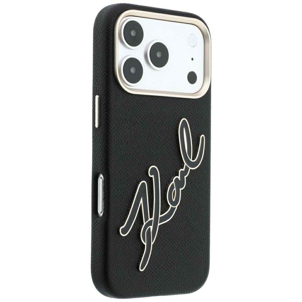 Custodia per Apple iPhone 18 Pro / 17 Pro, Karl Lagerfeld, Smooth Big Resin Signature Logo, Nera