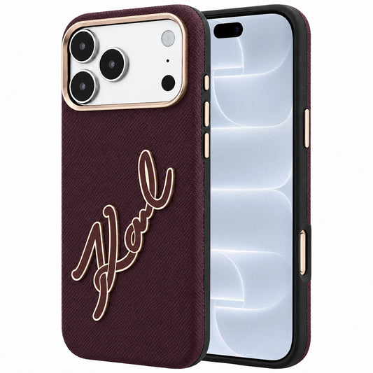 Custodia per Apple iPhone 18 Pro / 17 Pro, Karl Lagerfeld, Smooth Big Resin Signature Logo, Vinaccia