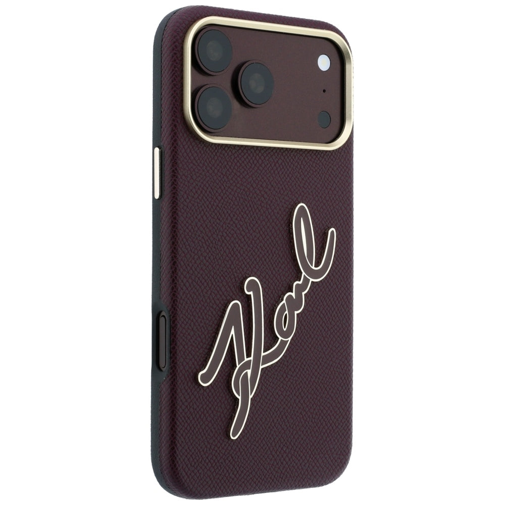 Custodia per Apple iPhone 18 Pro / 17 Pro, Karl Lagerfeld, Smooth Big Resin Signature Logo, Vinaccia