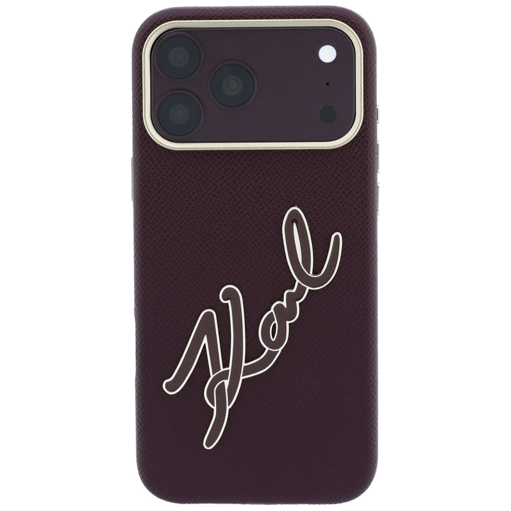 Custodia per Apple iPhone 18 Pro / 17 Pro, Karl Lagerfeld, Smooth Big Resin Signature Logo, Vinaccia