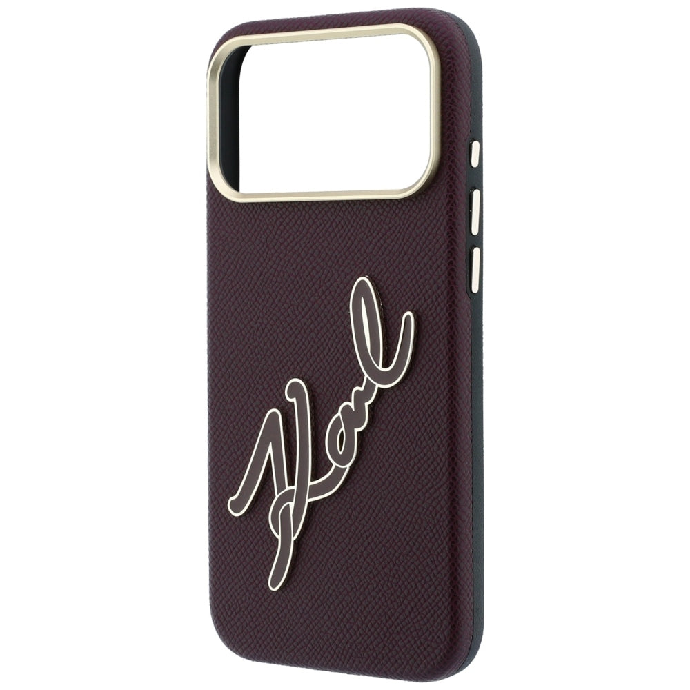 Custodia per Apple iPhone 18 Pro / 17 Pro, Karl Lagerfeld, Smooth Big Resin Signature Logo, Vinaccia