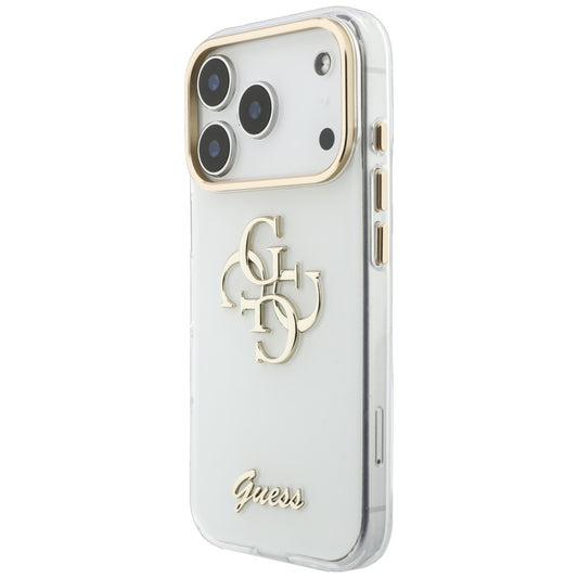 Custodia per Apple iPhone 18 Pro, Guess, IML 4G Metal Script, Bianca