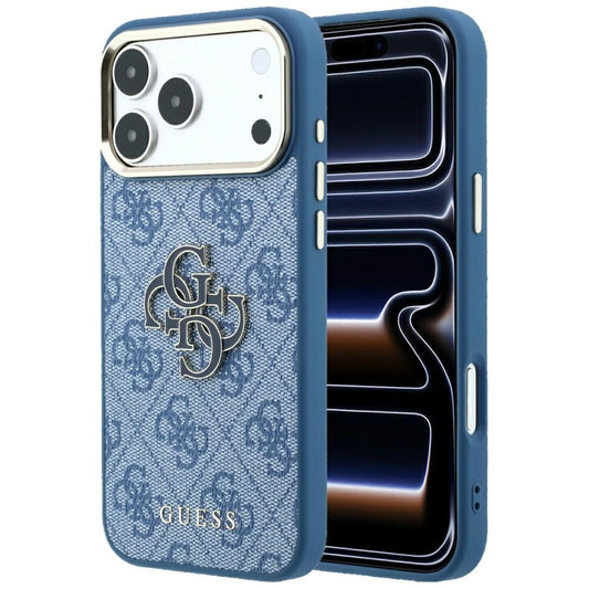 Custodia per Apple iPhone 18 Pro Max / 17 Pro Max, Guess, Logo 4G Grande in Resina, Blu