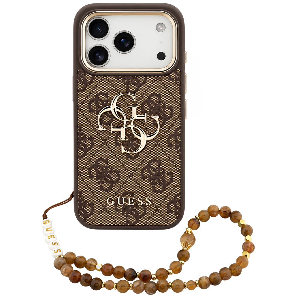Custodia per Apple iPhone 18 Pro Max / 17 Pro Max, Guess, 4G Classic Logo con Cinturino, Marrone Dorato