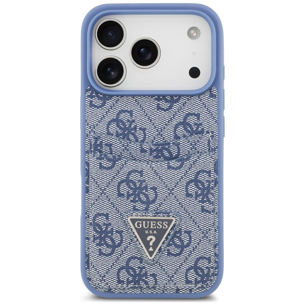 Custodia per Apple iPhone 18 Pro Max / 17 Pro Max, Guess, 4G Double Card Triangle, blu
