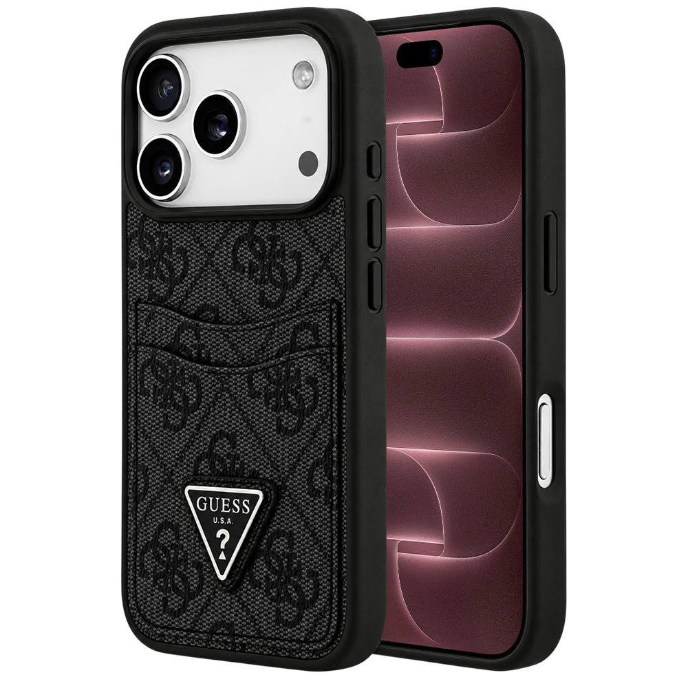 Custodia per Apple iPhone 18 Pro Max / 17 Pro Max, Guess, 4G Double Card Triangle, nera