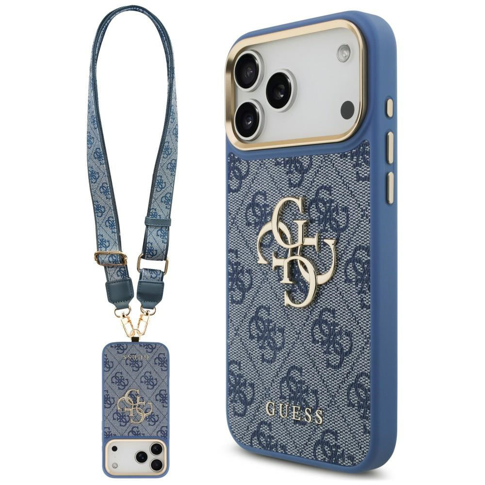 Custodia per Apple iPhone 18 Pro Max / 17 Pro Max, Guess, Big 4G Classic Logo & Big Strap Metal Buttons, Blu