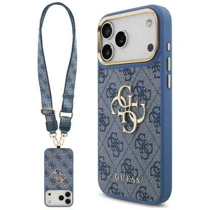 Custodia per Apple iPhone 18 Pro Max / 17 Pro Max, Guess, Big 4G Classic Logo & Big Strap Metal Buttons, Blu