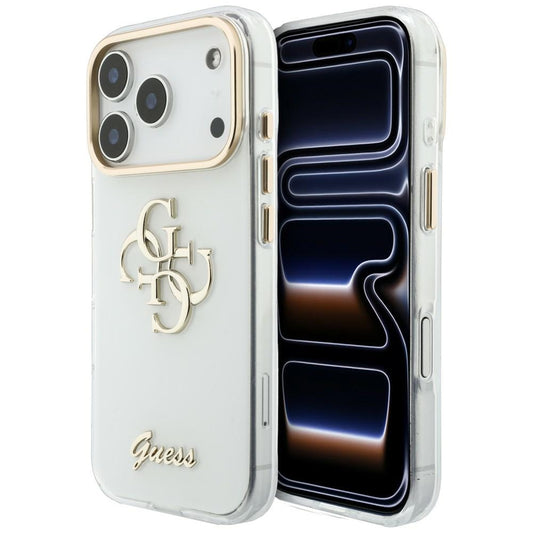 Custodia per Apple iPhone 18 Pro Max / 17 Pro Max, Guess, IML 4G Metal Script, Bianca