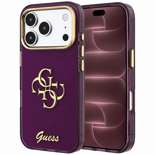 Custodia per Apple iPhone 18 Pro Max / 17 Pro Max, Guess, IML 4G Metal Script, Vinaccia