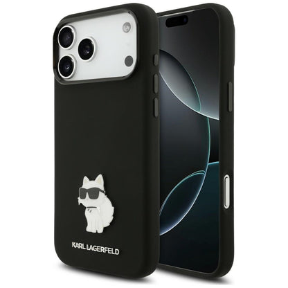 Custodia per Apple iPhone 18 Pro Max / 17 Pro Max, Karl Lagerfeld, Choupette Metal Pin, nera
