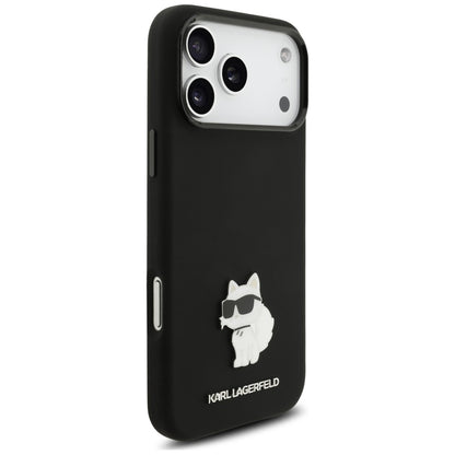 Custodia per Apple iPhone 18 Pro Max / 17 Pro Max, Karl Lagerfeld, Choupette Metal Pin, nera