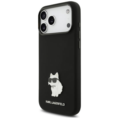 Custodia per Apple iPhone 18 Pro Max / 17 Pro Max, Karl Lagerfeld, Choupette Metal Pin, nera