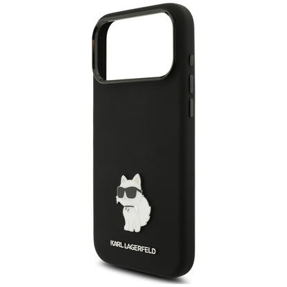 Custodia per Apple iPhone 18 Pro Max / 17 Pro Max, Karl Lagerfeld, Choupette Metal Pin, nera